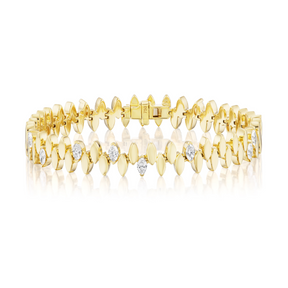 Alternating Diamond Marquise Tennis Bracelet in Yellow Gold