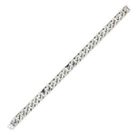 A Van Cleef & Arpels White Gold and Diamond Bracelet, circa 1980, is displayed diagonally on a white background, echoing the timeless elegance of its vintage-inspired curb link design.