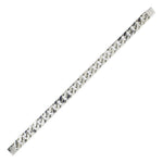 A Van Cleef & Arpels white gold and diamond bracelet from circa 1980, featuring flat, interlocking links in the iconic curb chain style, is displayed laid out in a straight line on a white background.