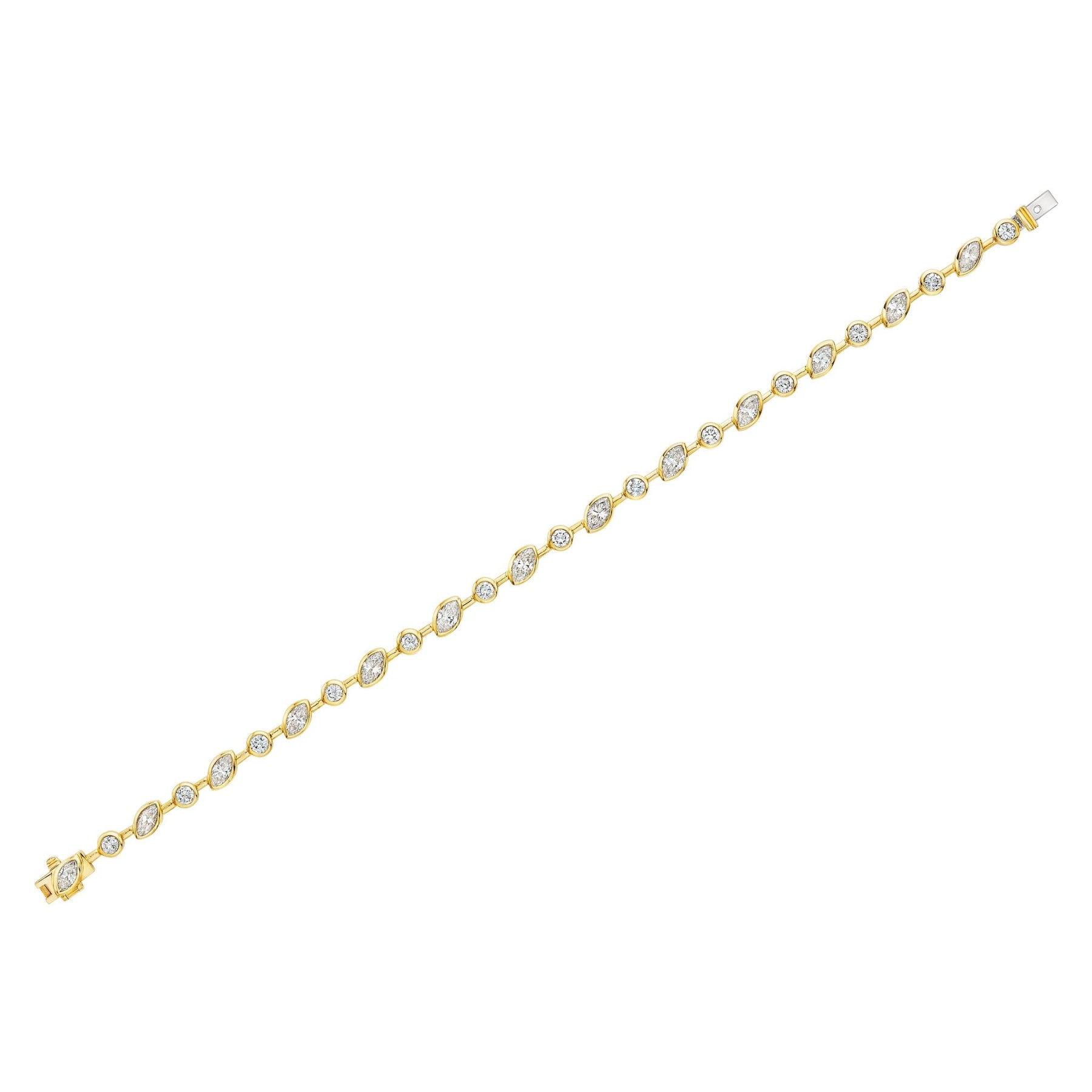 Marquise and Round Diamond Linked Tennis Bracelet in Yellow Gold