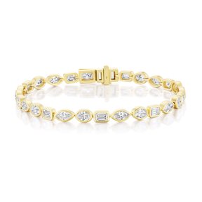 East-West Bezel Set Mixed Shape Diamond Tennis Bracelet in Yellow Gold