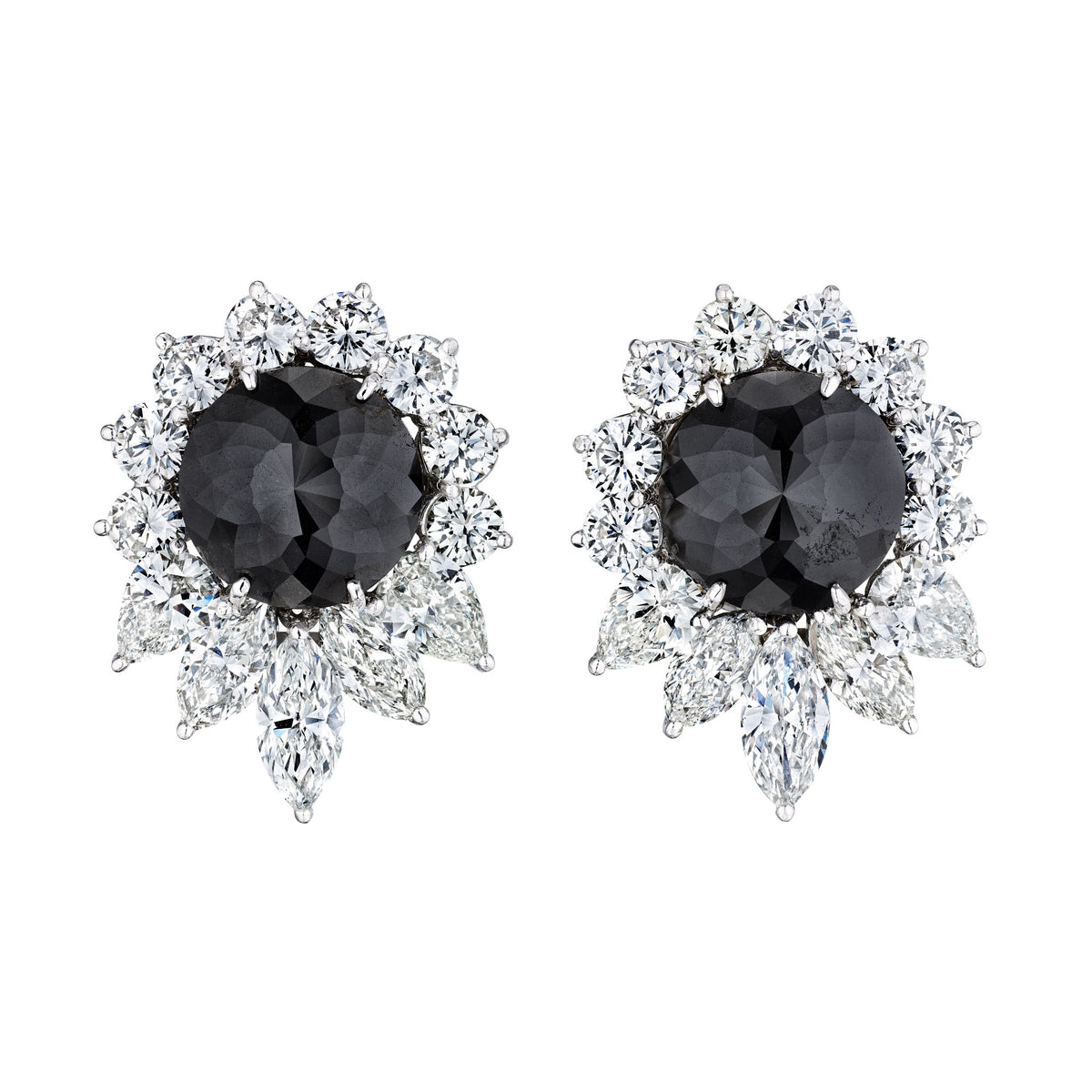 Pair of Black Diamond and Diamond Earclips