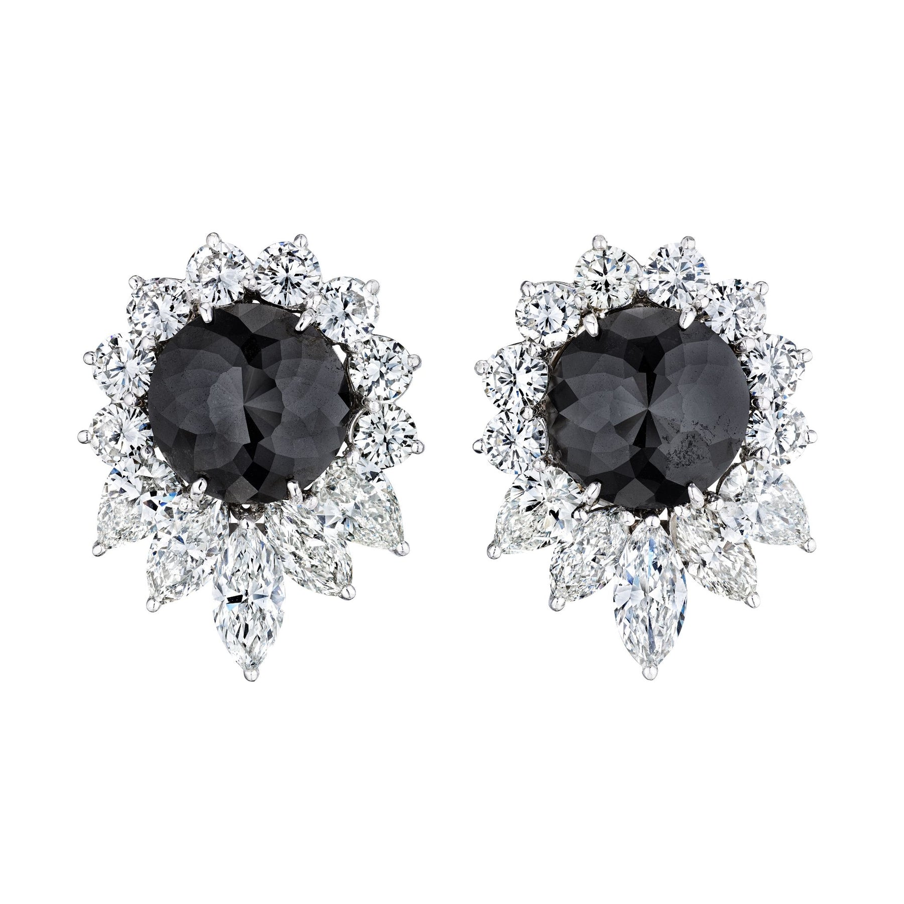 Pair of Black Diamond and Diamond Earclips