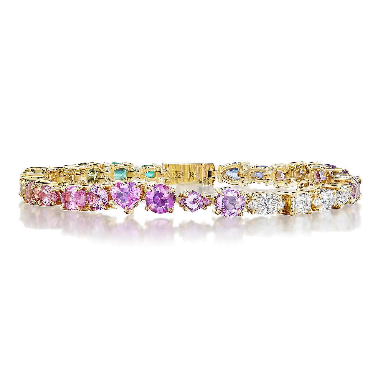 Mixed Shape Diamond and Multicolor Sapphire Tennis Bracelet