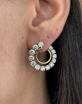 Coil Round Diamond Front-to-Back Hoop Earrings in Yellow Gold and Platinum