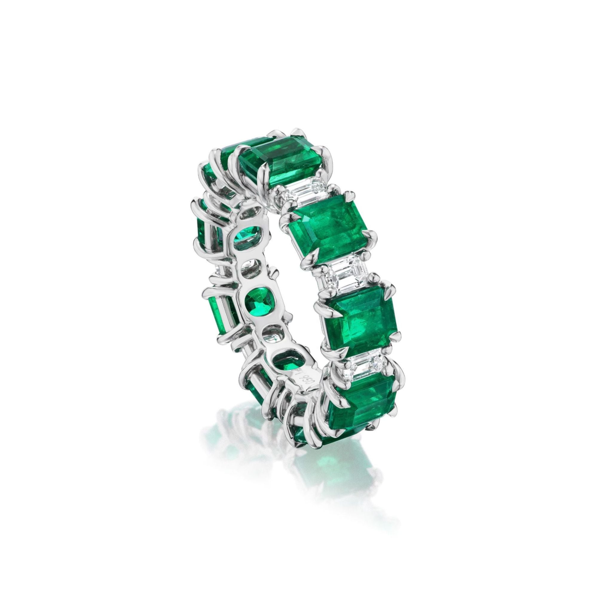 Alternating Emerald Cut Diamond and Emerald Eternity Band
