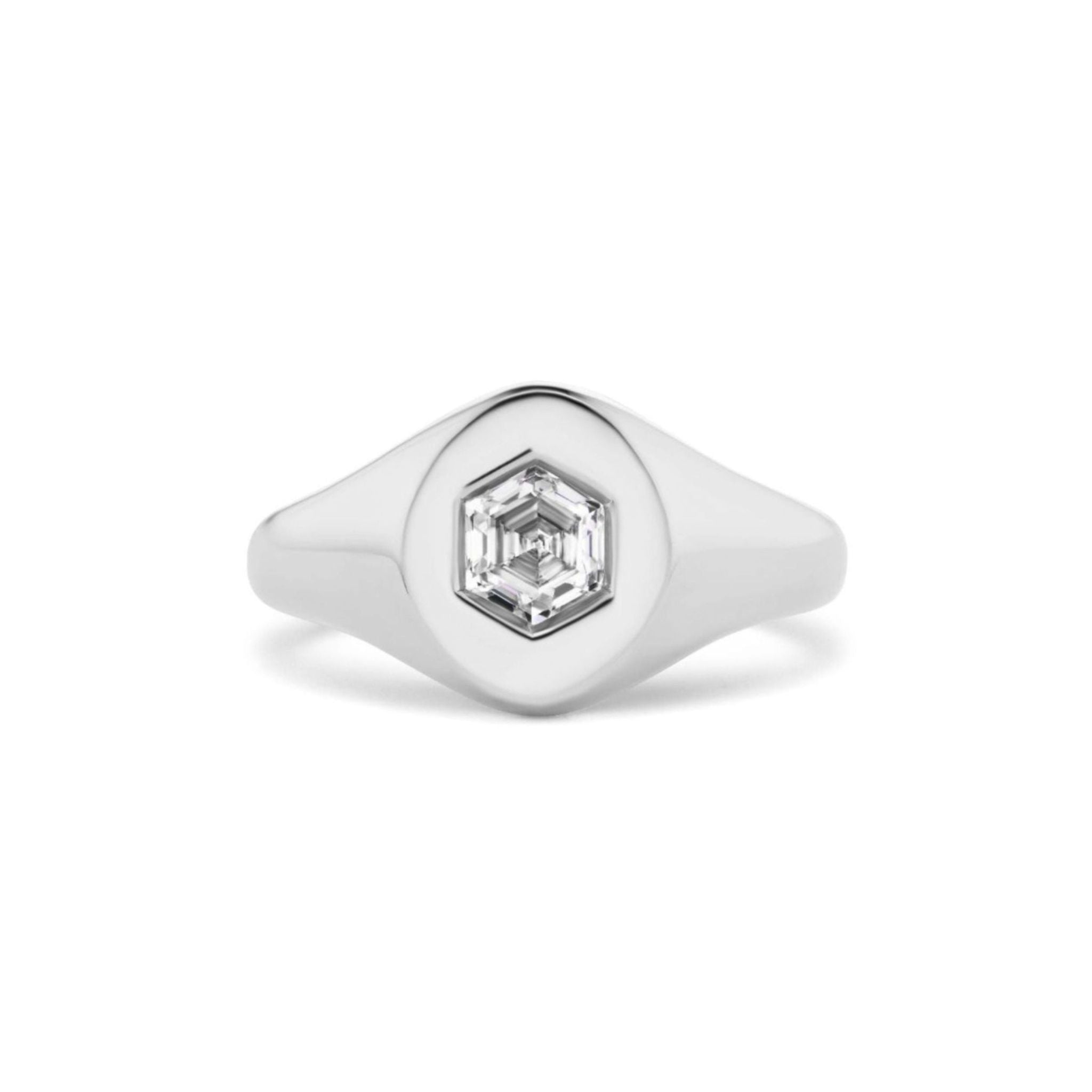 Signet Ring with Burnish Set Hexagon Diamond