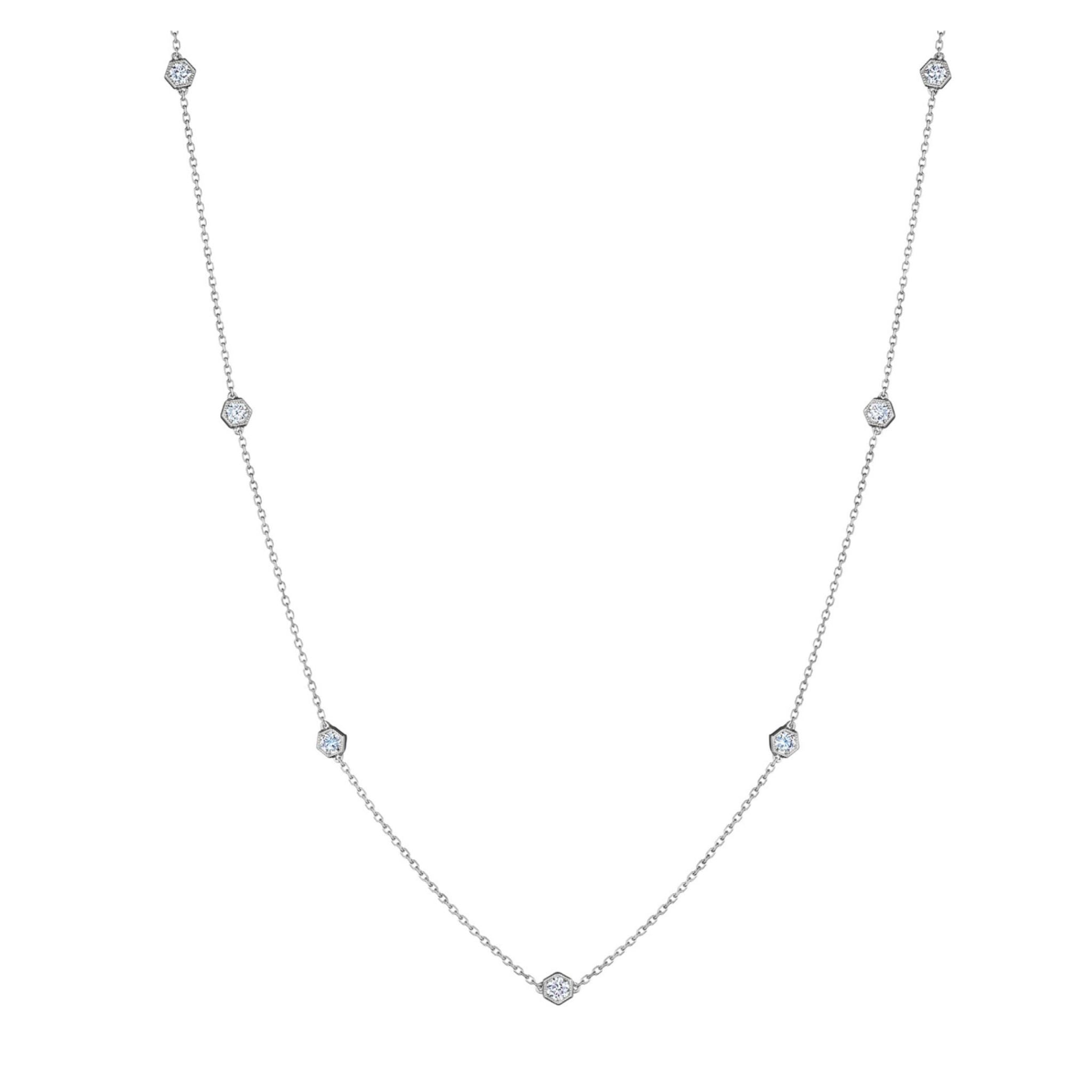 Large Serpentine Station Necklace with Hexagon Bezel Set Diamonds