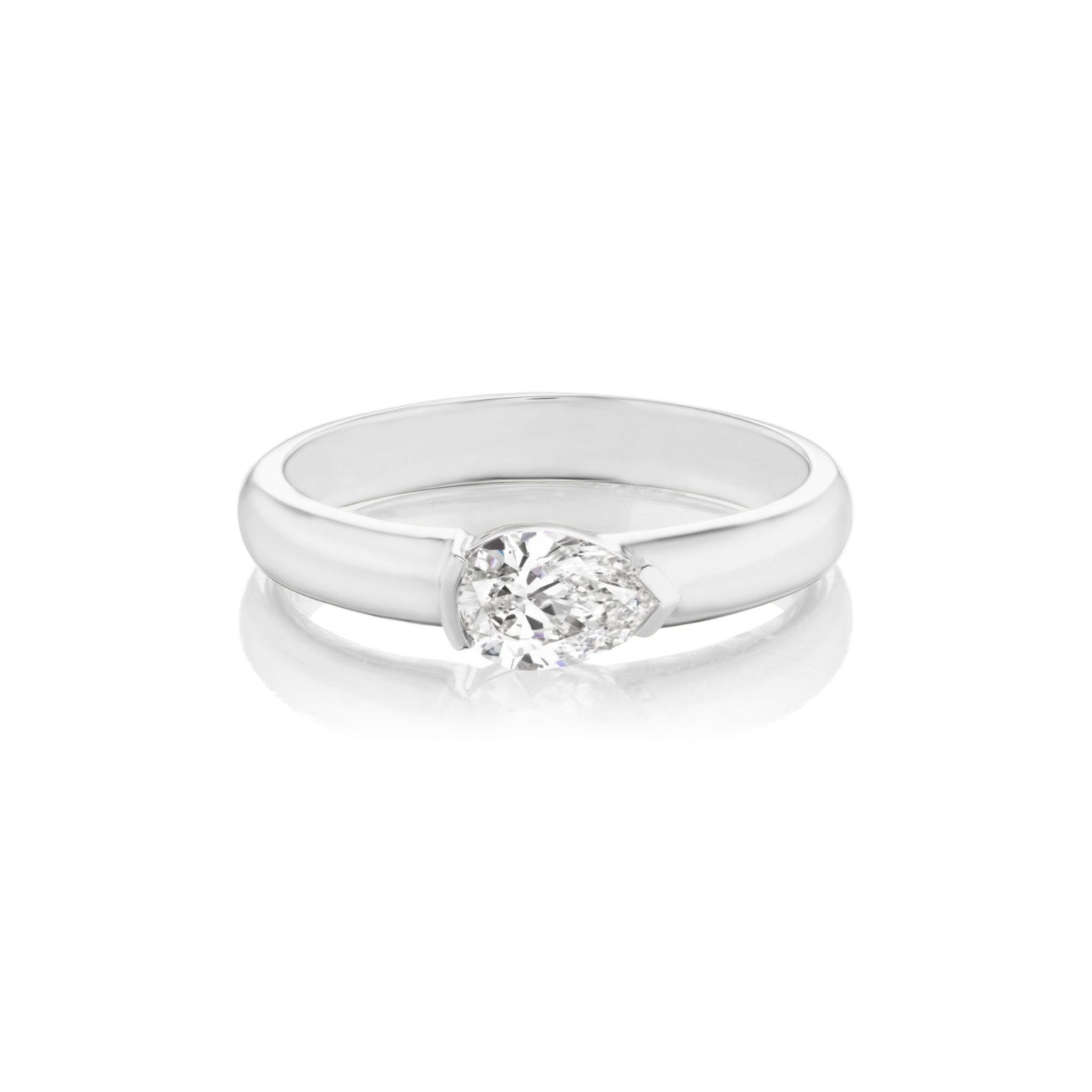 East-West Pear Diamond Solitaire Band