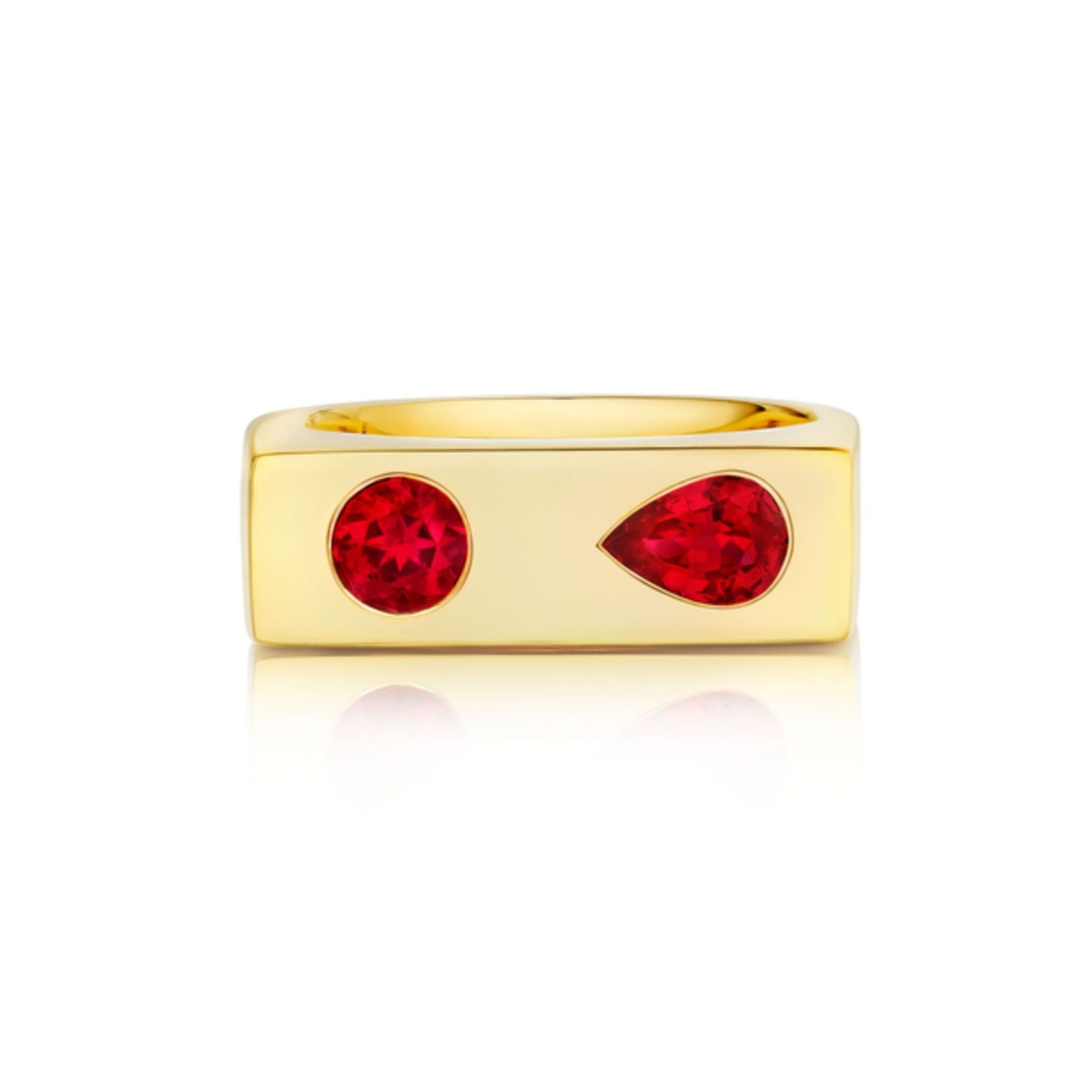 Mixed Shape Ruby Bar Ring in Yellow Gold