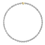 Mixed Shape Small Collet Set Diamond Necklace in Black Rhodium, featuring a sleek platinum chain adorned with mixed shape diamonds and finished with a small 18k yellow gold clasp at the top.