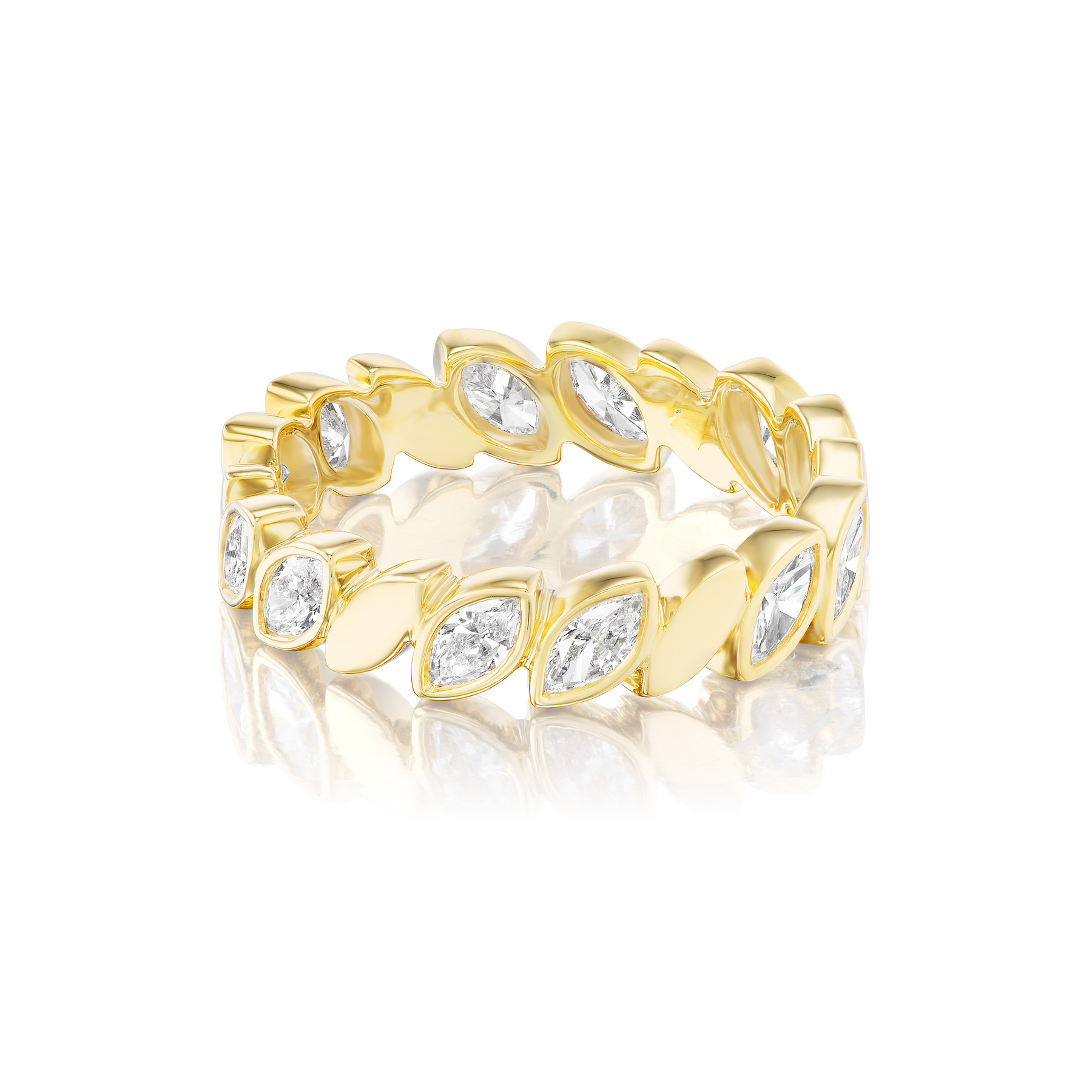 Diagonally Bezel Set Marquise Diamond Band in Yellow Gold