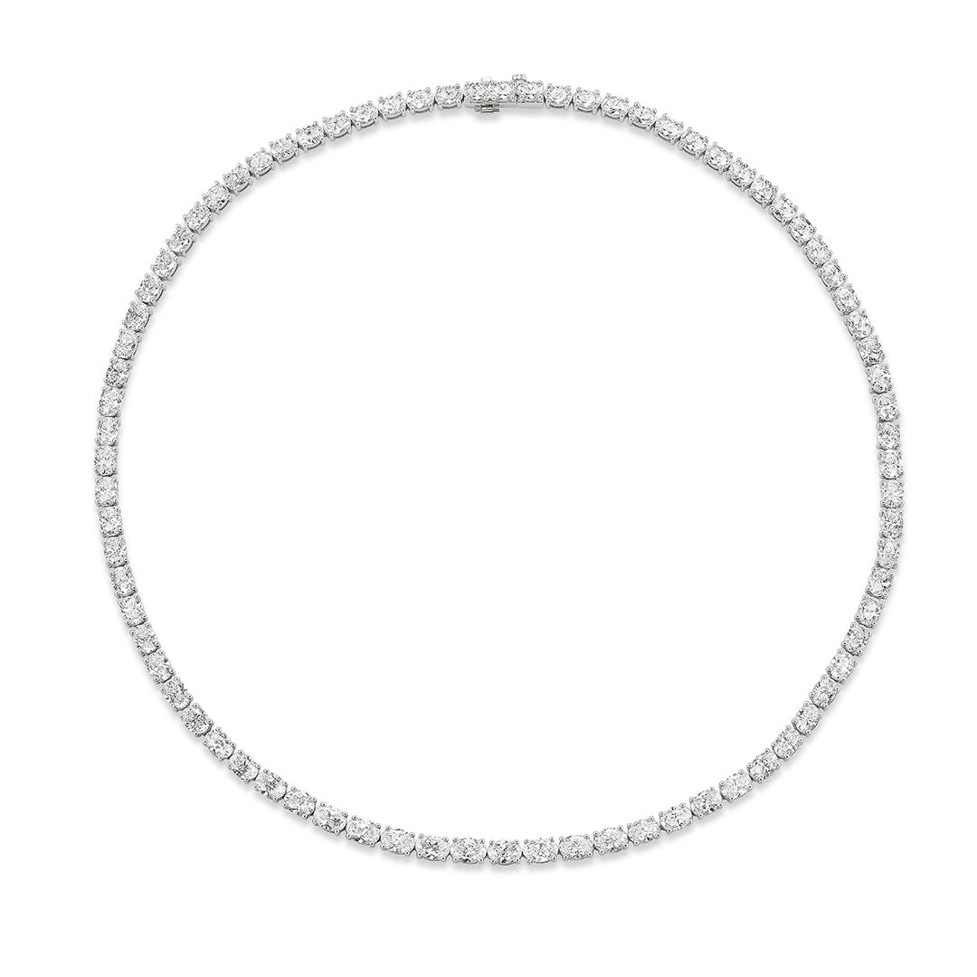 Graduated East-West Oval Diamond Tennis Necklace in White Gold