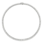Introducing the Pear Diamond Tennis Necklace in White Gold, featuring teardrop-shaped diamonds gracefully arranged along the full length of its 18K white gold chain for a strikingly elegant and symmetrical look.