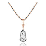 Collet Set Shield Cut Diamond Necklace in Yellow Gold and Black Rhodium, featuring a 16-inch yellow gold beaded chain with a geometric shield-cut diamond pendant set in a bold black rhodium-plated frame and suspended from an elegant gold bail.