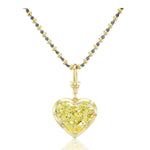 Introducing the Collet Set Heart Shape Fancy Yellow Diamond Necklace in Yellow Gold—a stunning piece featuring a heart-shaped fancy yellow diamond pendant set in luxurious 18k yellow gold, radiating exceptional brilliance reminiscent of GIA-certified gemstones.