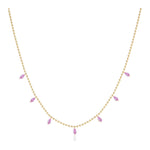 Spike Ball Chain Necklace in Yellow Gold with Marquise Pink Sapphires, featuring an 18K yellow gold ball chain and evenly spaced small marquise pink sapphires, displayed on a white background.