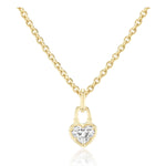 Collet Set Locket Motif Diamond Pendant Necklace crafted in yellow or white gold, featuring a heart-shaped padlock-inspired pendant with a sparkling clear diamond at its center and capturing a charming locket motif, set against a plain white background.