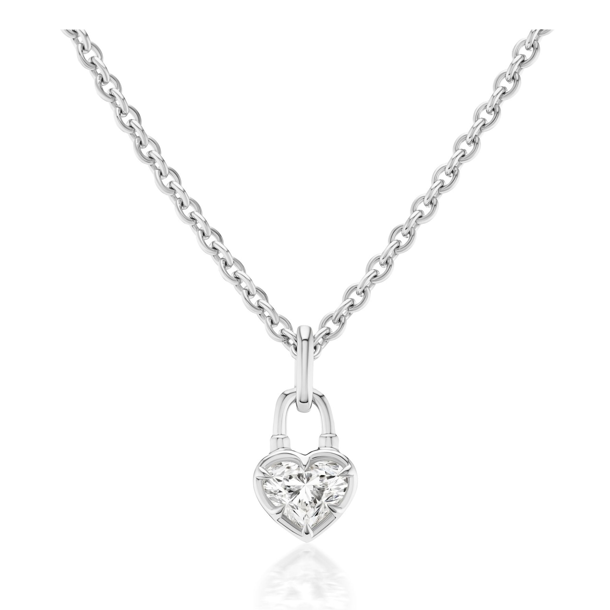 Introducing our Collet Set Locket Motif Diamond Pendant Necklace—a stunning silver chain necklace featuring a locket-inspired pendant accented with a central diamond, offering an elegant and timeless look.