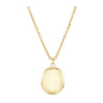 Pavé Oval Cut Aquamarine Collet Pendant in Yellow Gold necklace featuring a large, smooth, oval aquamarine gemstone set in yellow gold, displayed on a white background.