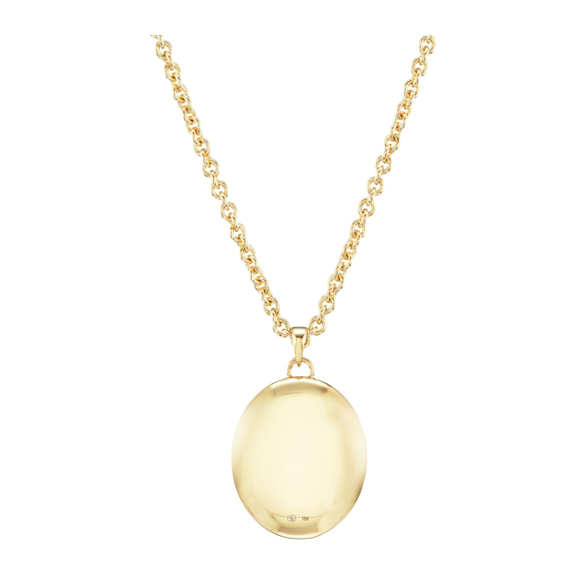 Pavé Oval Cut Aquamarine Collet Pendant in Yellow Gold necklace featuring a large, smooth, oval aquamarine gemstone set in yellow gold, displayed on a white background.
