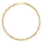 Introducing the Serpentine Signature Chain Necklace: An elegant 18-inch necklace crafted from 14K yellow gold, showcasing rectangular links arranged in a classic circular form. Featuring a lobster clasp closure at the top and displayed on a plain white background, this stunning piece can be customized to reflect your unique style.