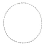 The Chasing Pears Diamond Garland Necklace is a delicate 18K gold piece featuring evenly spaced, pear-shaped diamonds set along a slender metal chain, shown in a circular arrangement on a white background.
