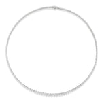 Introducing the Small Graduated Round Diamond Tennis Necklace—a refined piece crafted in 18k gold, showcasing a seamless row of closely set, graduated round diamonds for an elegant and timeless look against a white background.