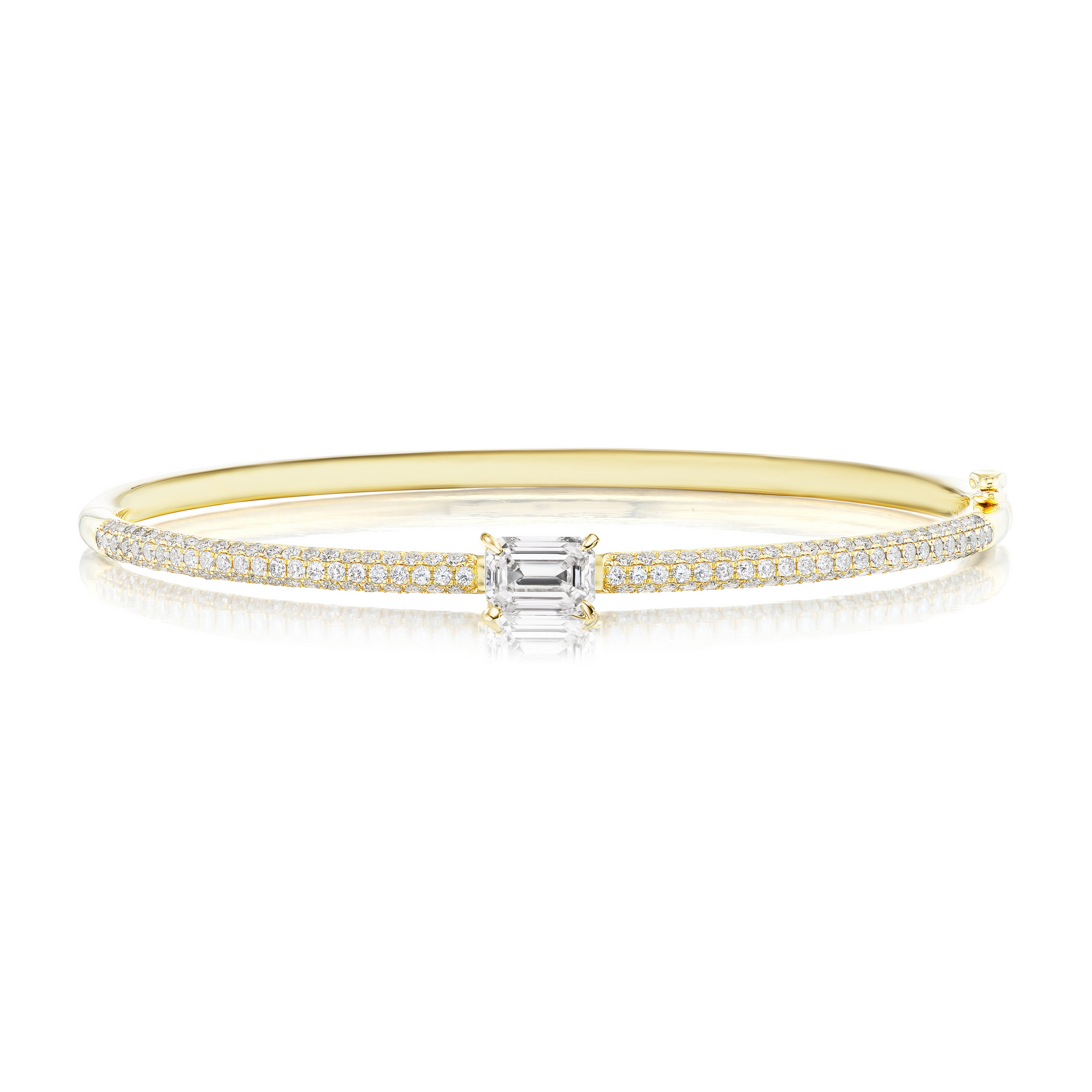 East-West Set Emerald Cut Diamond Pavé Bangle