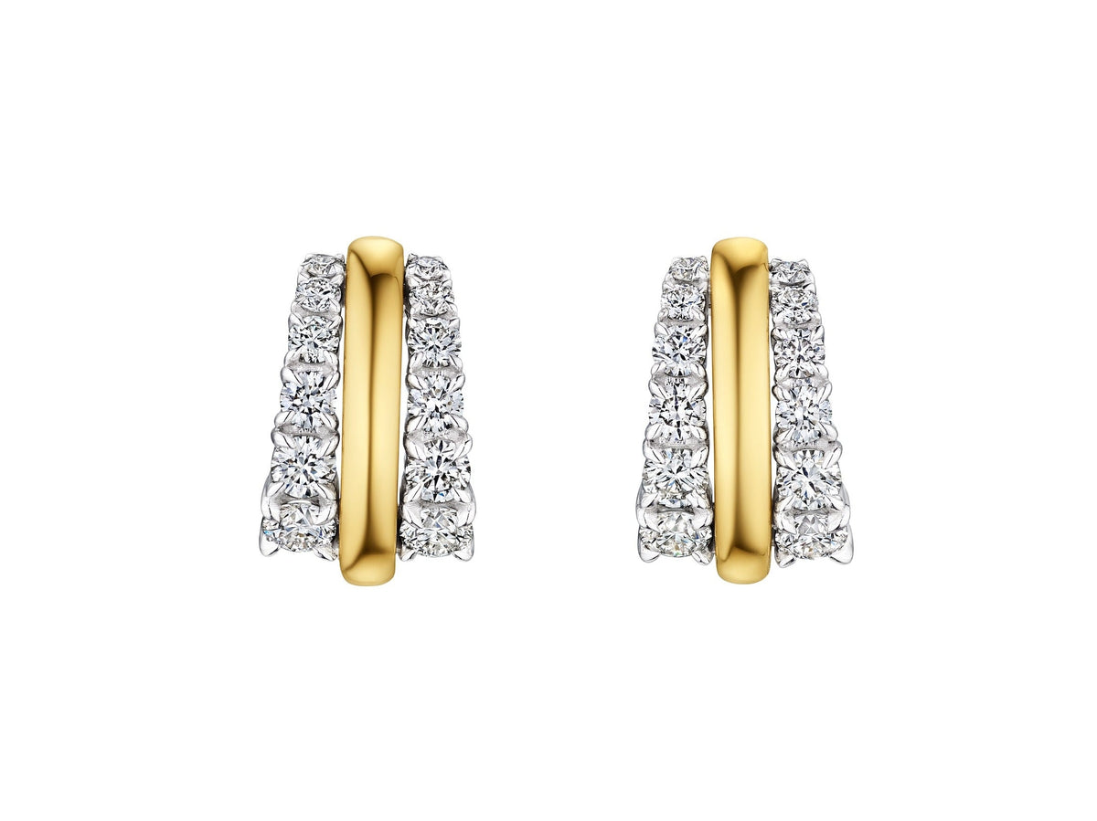 Coil Hoops with Graduated Round Diamond Borders in Yellow Gold and Platinum