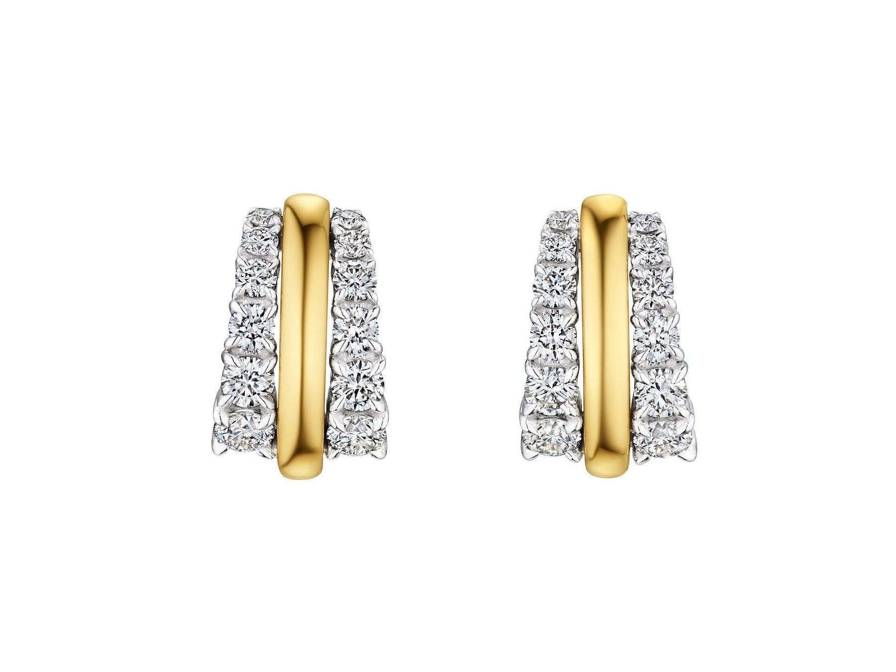 Coil Hoops with Graduated Round Diamond Borders in Yellow Gold and Platinum