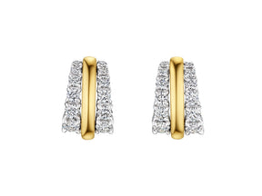 Coil Hoops with Graduated Round Diamond Borders in Yellow Gold and Platinum