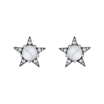 America250 Star Stud Earrings in Black Rhodium feature white pearls at the center and sparkling stones, all handcrafted in New York City.