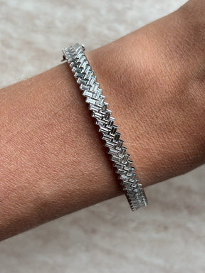 Chevron Baguette Diamond Bangle in White Gold