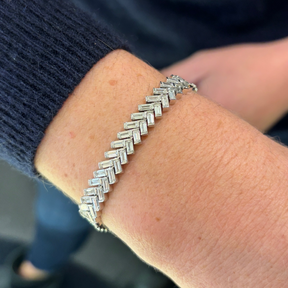 Bezel Set Chevron Diamond Tennis Bracelet in White Gold