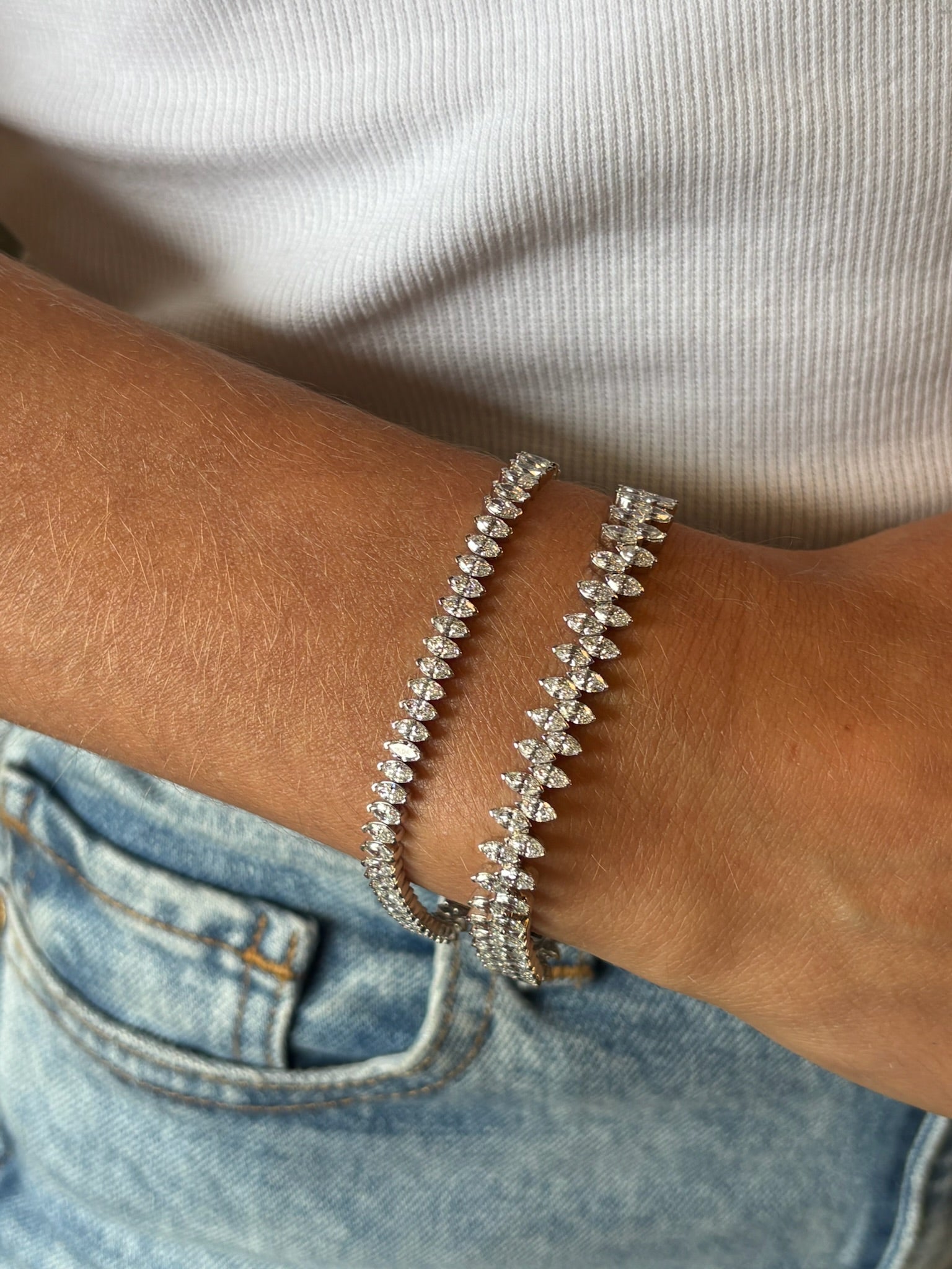 North-South Set Diamond Marquise Tennis Bracelet in White Gold