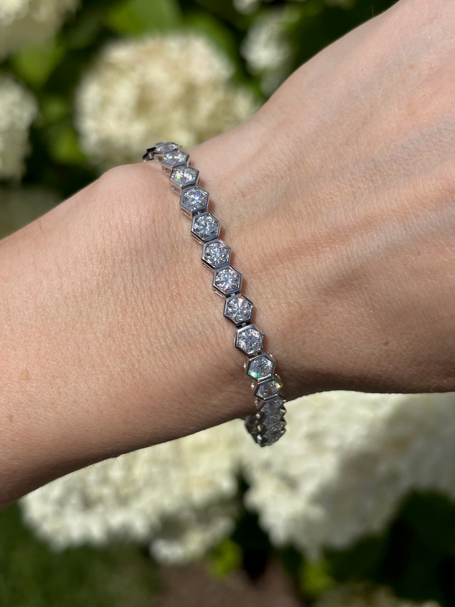 Large Hexagon Bezel Set Diamond Tennis Bracelet