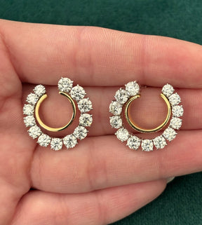 Coil Round Diamond Front-to-Back Hoop Earrings in Yellow Gold and Platinum