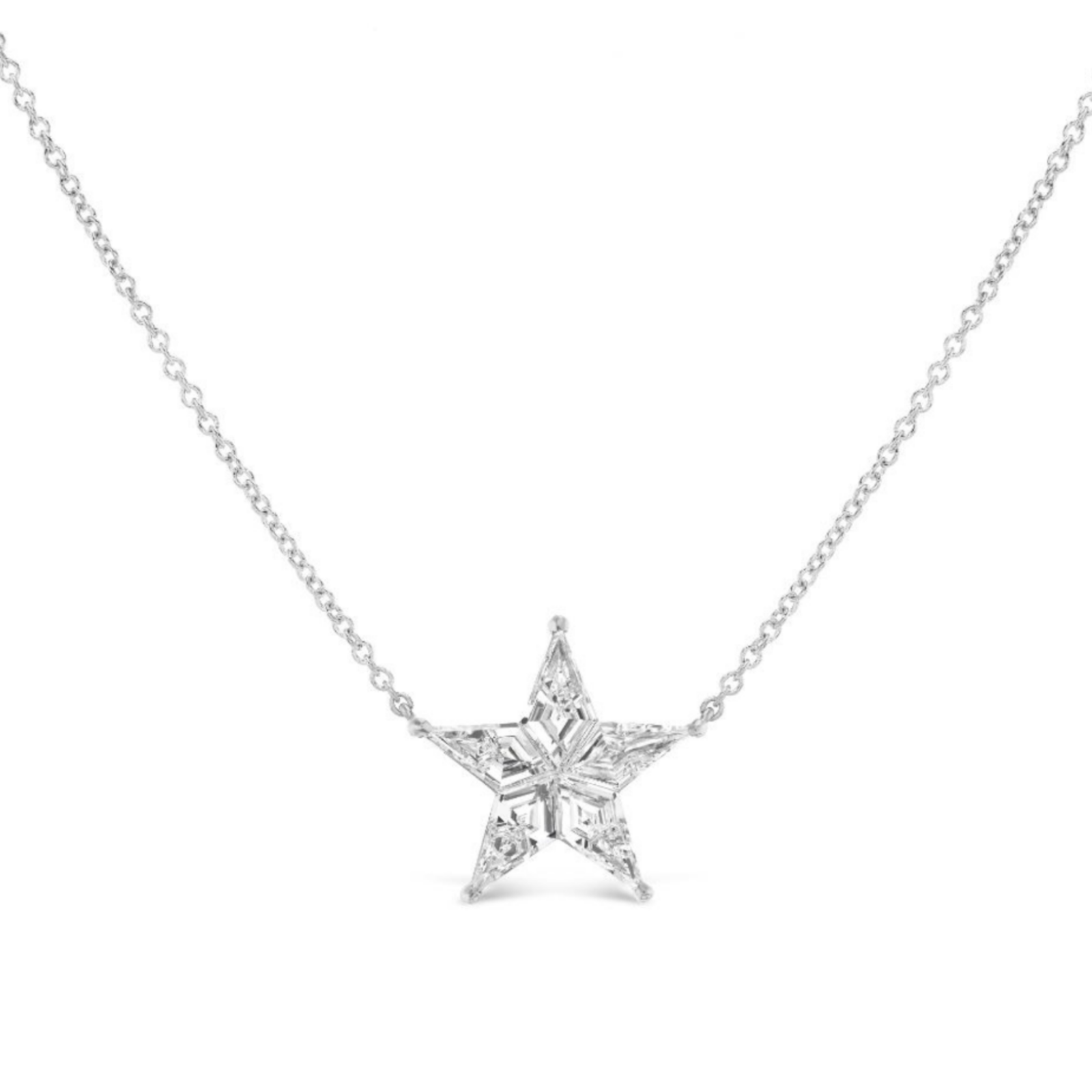 The Celestial Star Diamond Pendant is showcased on a delicate silver chain accented with clear gemstones, set against a white background.