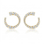Wave Round Diamond Front to Back Hoops crafted in 18k white gold, featuring a curved, open-circle design and partially encrusted with round G-H color diamonds, displayed on a white background.