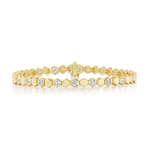 Introducing the Hexagon Bezel Set Bracelet with Hexagon Shape Diamonds in Yellow Gold, a beautiful 18k yellow gold bracelet showcasing hexagonal links accented by sparkling diamonds at the center of select links, elegantly displayed against a white background.