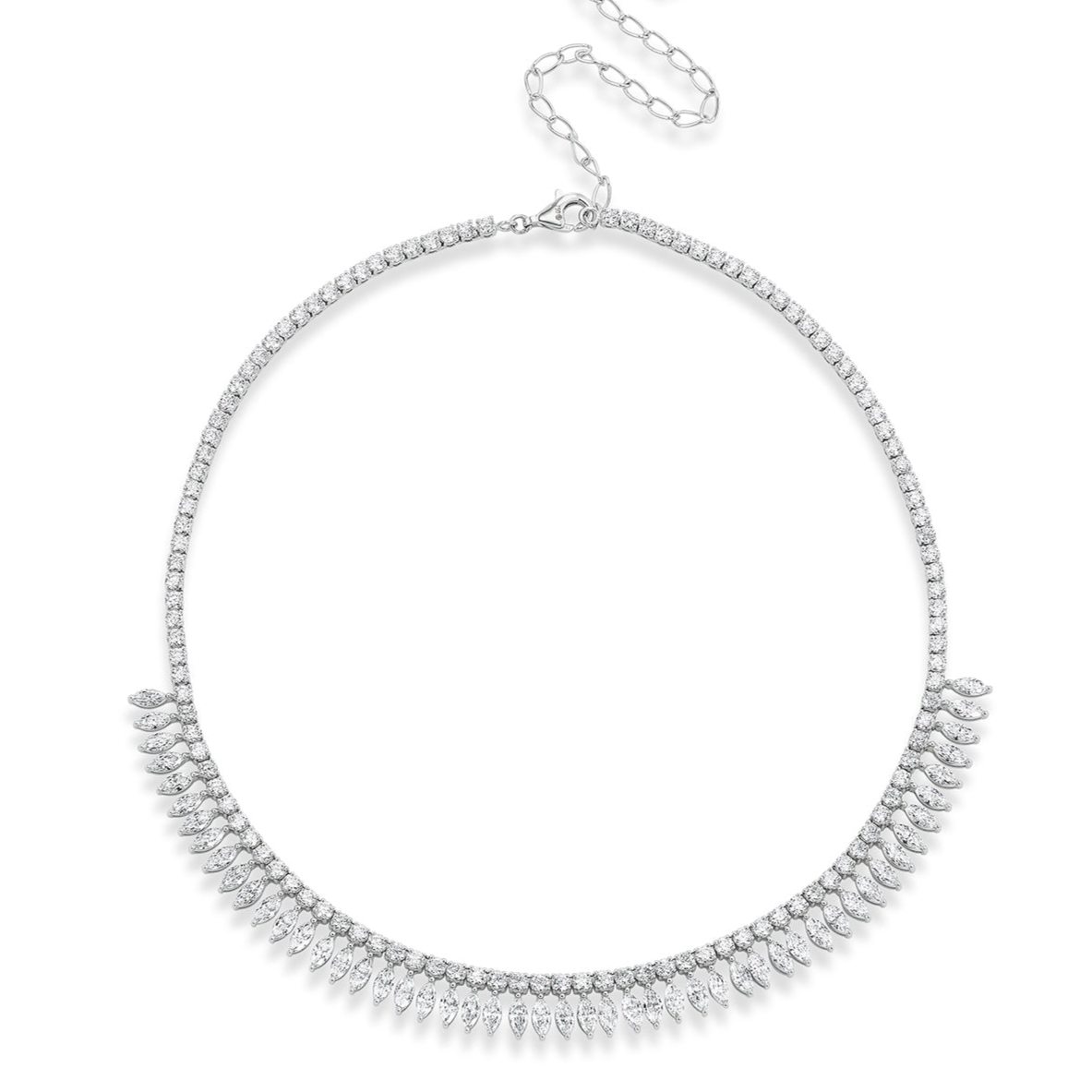 Deco Feather Collar Necklace with Marquise Diamonds