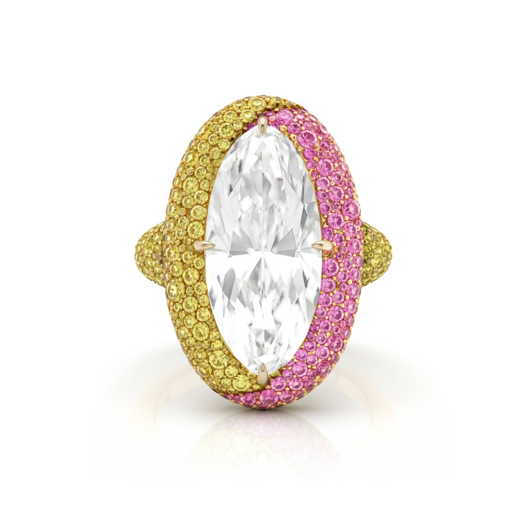 Colorful Cobblestone Pavé Marquise Diamond Bombé Engagement Ring in Yellow Gold