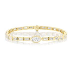 East-West Bezel Set Marquise and Baguette Diamond Tennis Bracelet in Yellow Gold
