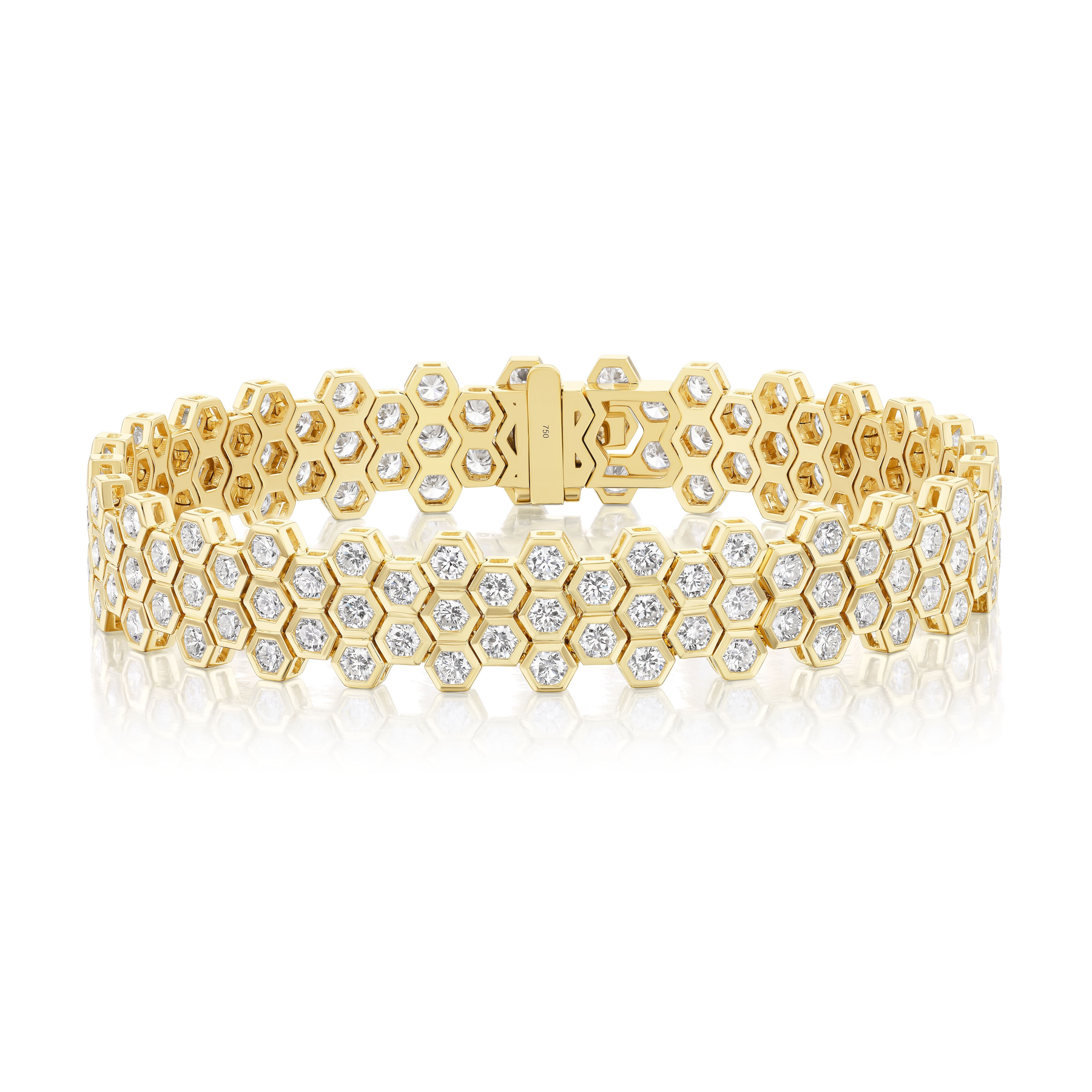 Multi-Tier Hexagon Bezel Set Tennis Bracelet in Yellow Gold