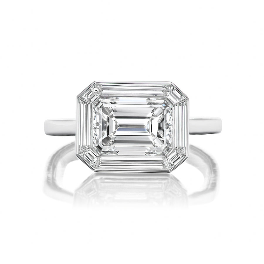 East-West Emerald Cut Diamond with Baguette Accents