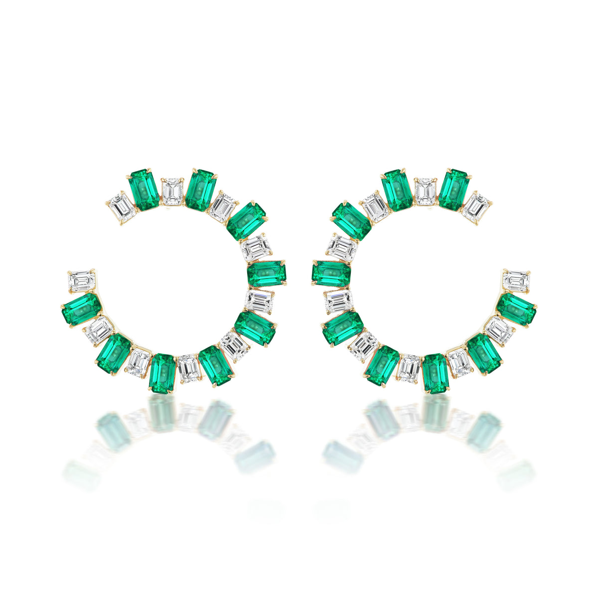 Confetti Front-to-Back Hoops with Emerald Cut Diamonds and Emeralds