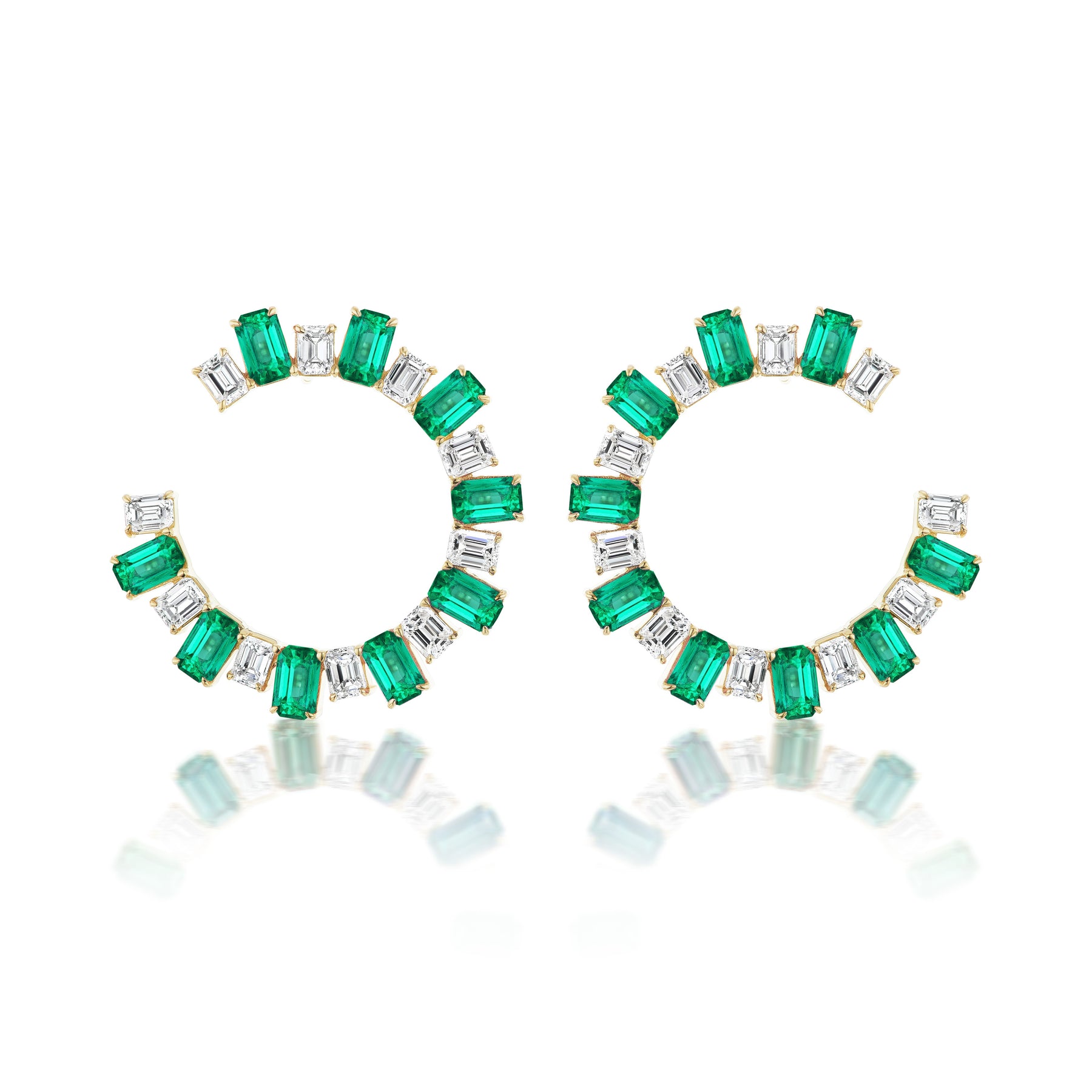 Confetti Front-to-Back Hoops with Emerald Cut Diamonds and Emeralds