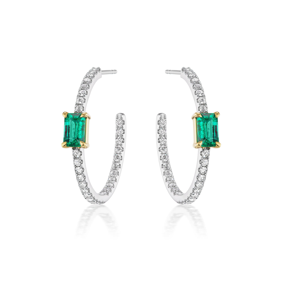 Pavé Hoops with Emerald Cut Emeralds in White Gold