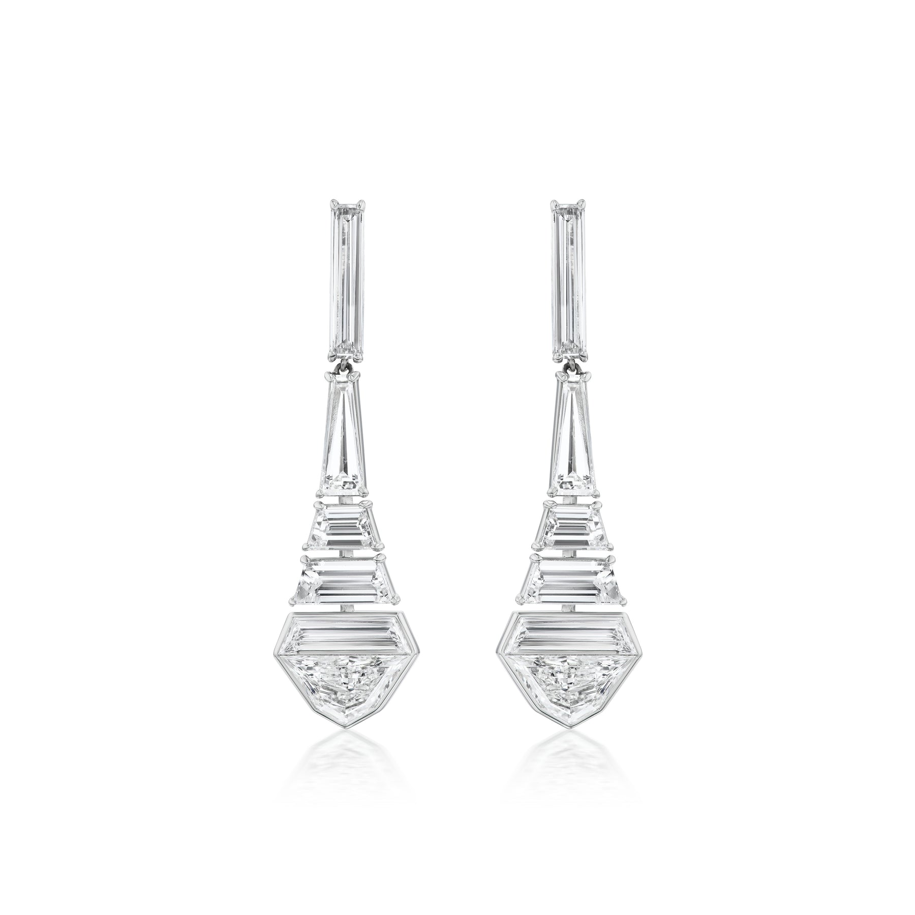 Statement Baguette Drop Earrings in White Gold